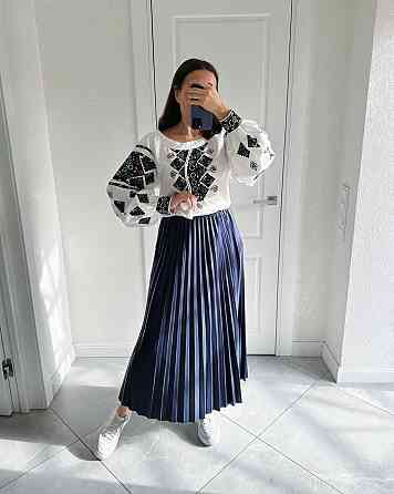 Женская классическая длинная юбка плиссе Темно-синий Одесса