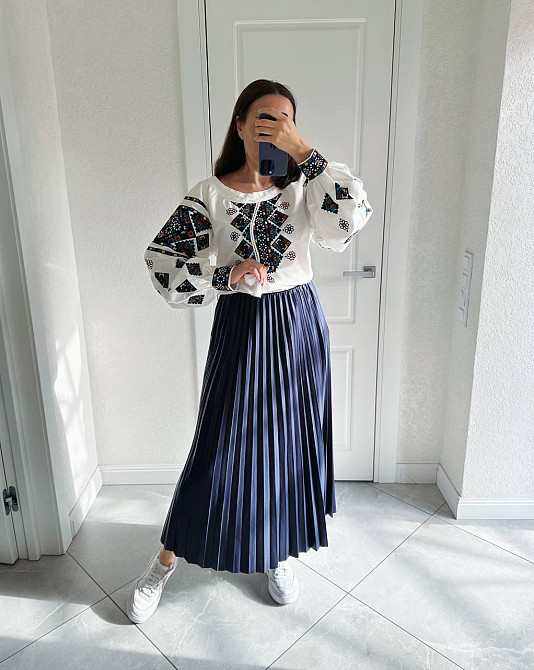 Женская классическая длинная юбка плиссе Темно-синий Одесса - изображение 2