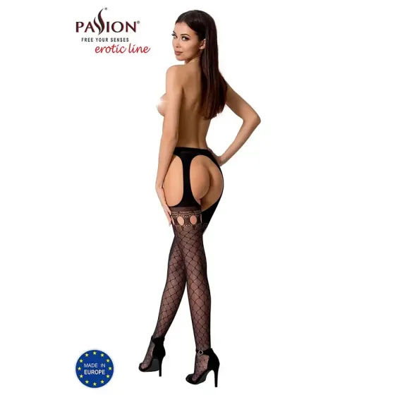 Еротичні панчохи-стокінги Passion S024 One Size, Black, імітація панчіх та пояса з гартерами Львів