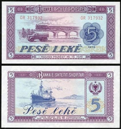 Албания/Albania 5 leke 1976 Pick 42 UNC Полтава - изображение 1