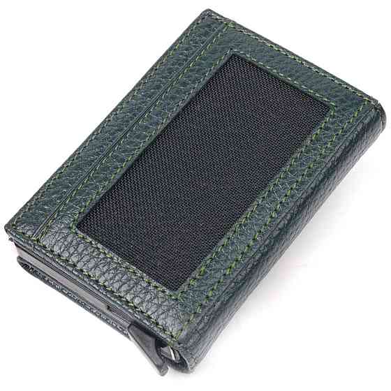 Оригинальная визитница из натуральной зернистой кожи Зеленый (KARYA) Киев