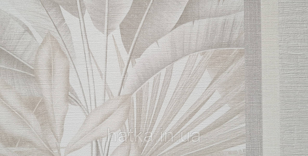 Обои виниловые на флизелине AS creation Della Natura метровые 1.06Х10 листья банана пальмы бежевые на белом Киев - изображение 3