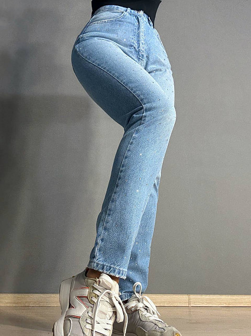 Джинси жіночі Its Basic 3077 MOM з розсипом камінців блакитні, блакитний, 36, 36, 68 см, 100 см Київ - фото 6