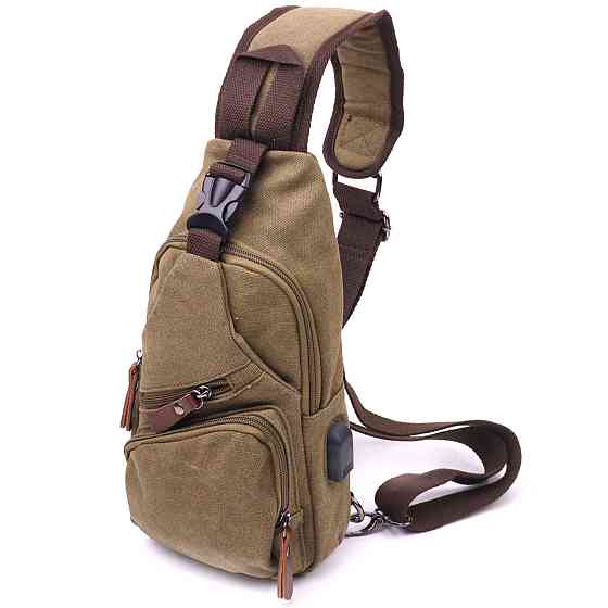 Сумка через плече з USB кабелем чоловіча із щільного текстилю 21223 Vintage Оливкова Київ