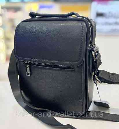 Невелика чоловіча сумка-барсетка з натуральної шкіри чорного кольору з навісним клапаном ST 2172 Київ