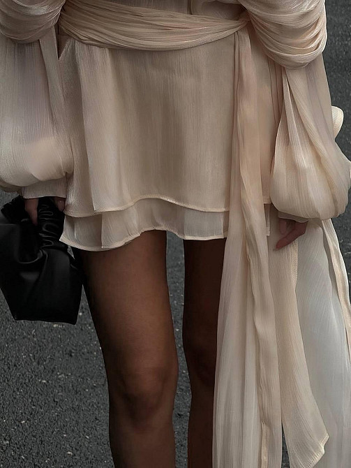 Жіноче легке плаття з об'ємним драпіруванням шовк армані Шампань Одеса - фото 6