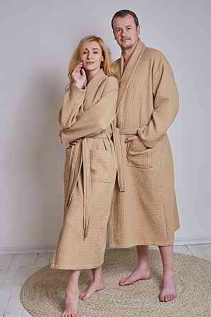 Чоловічий вафельний халат Ideal Textile довгий бежевий (56860609) Чернівці