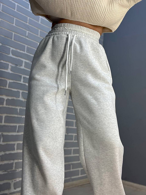 Штани жіночі W 6632 спортивні джоггери утеплені подвійна біла резинка на талії світло сірі, світло-сірий, L Київ - фото 12