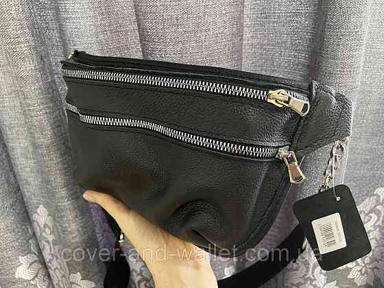 Черная женская бананка из фактурной кожи украинского производства PS Leather Киев