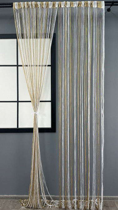 Шторы-нити с люрексом Бежевый с белым 300х300см 1 шт (61-105) Киев - изображение 3