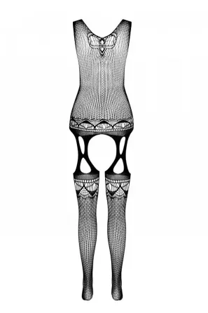 Бодістокінг з плетінням на грудях Passion BS099 One Size, black, відкритий доступ, імітація підв’язо Львів