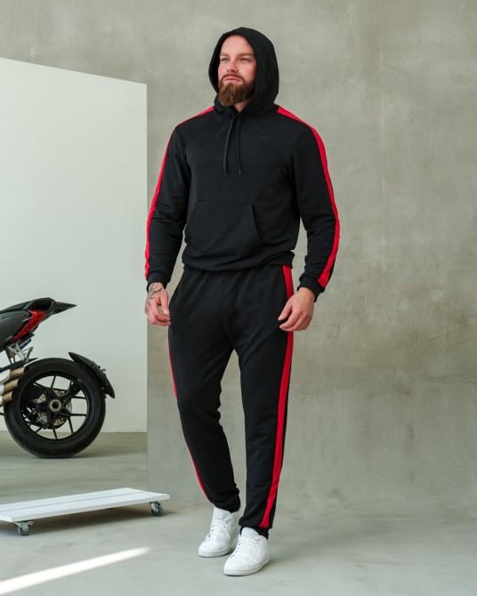 Костюм спортивный мужской лампасы весна L Черно-красный Харьков - изображение 3