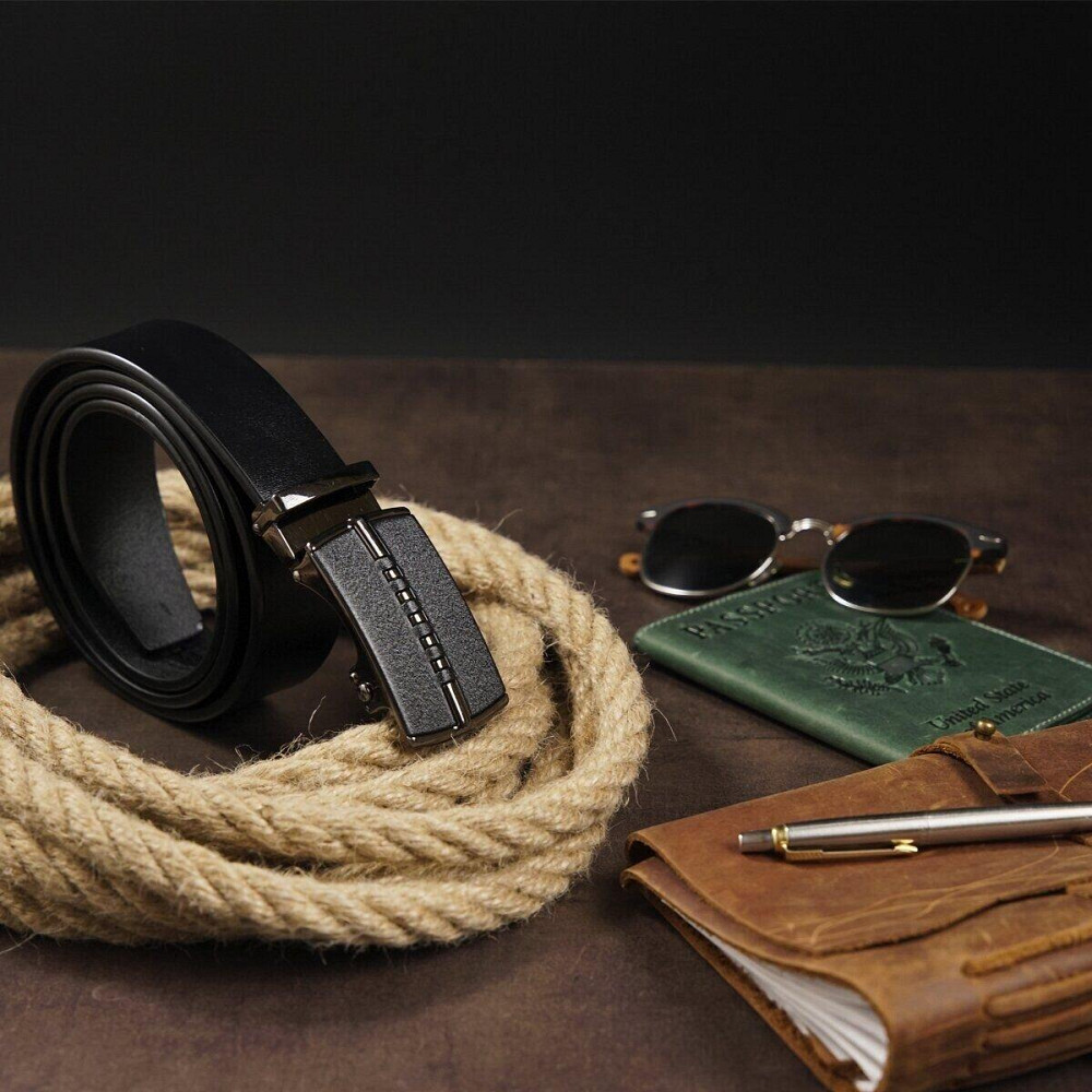 Ремінь чоловічий з пряжкою автомат матовою Vintage 20318 Чорний Київ - фото 7