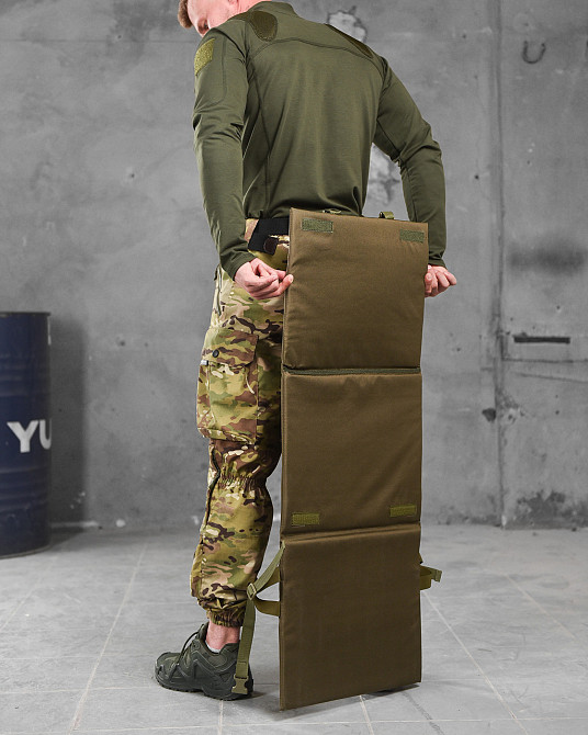 Сидушка потрійна каремат тактичний з кріпленням на РПС бронь і пояс складна коврик мультикам Койот Одеса - фото 4