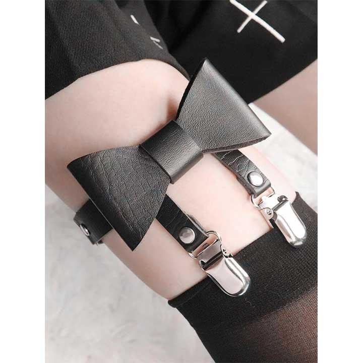 Гартер на 2 ноги с подвязками для чулок и бантиком 2 шт Черный Винница - изображение 1