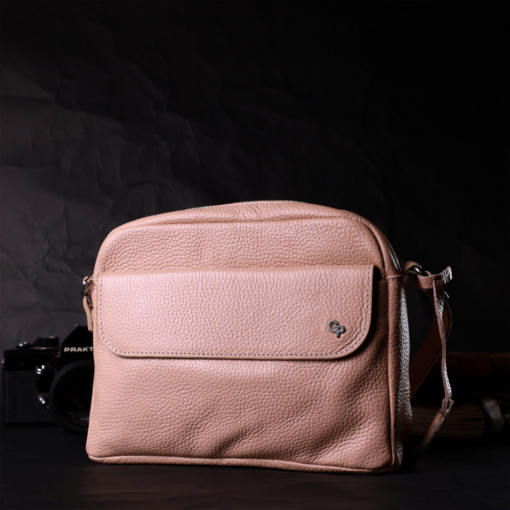 Красива сумка жіноча крос-боді з натуральної шкіри GRANDE PELLE 11694 Пудровий Київ - фото 2