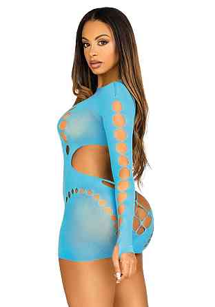 Безшовна міні-сукня Leg Avenue Long sleeve cut out mini dres One size Turquoise Sex Aura Київ