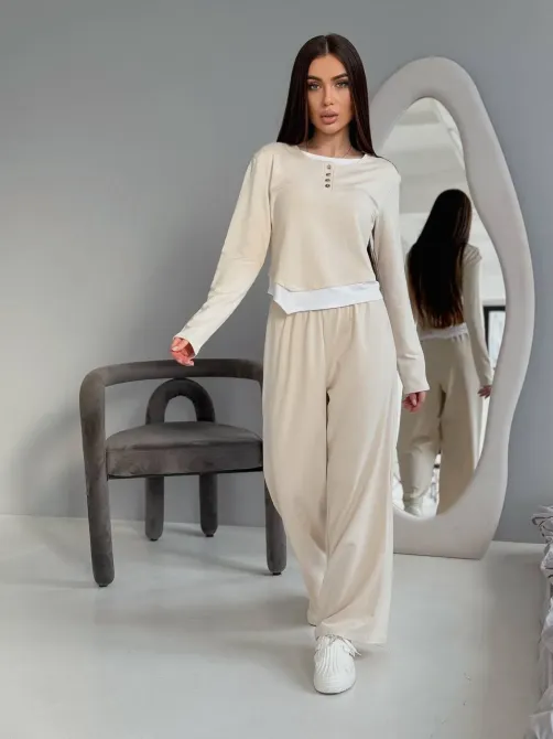 Жіночий костюм 2-ка з двунитки бежевий чорний Одеса - фото 12