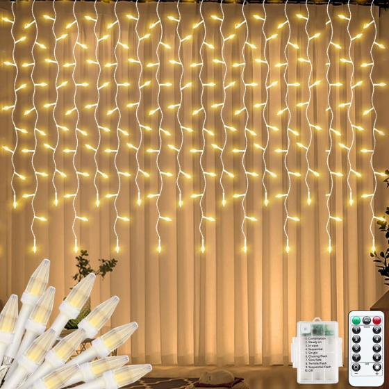LED гірлянда-бурульки 3×1 м — тепле каскадне світло, що створює атмосферу свята будь-де на батарейках Київ