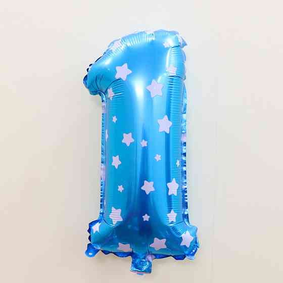 Шарик цифра 1 фольгированная со звездочками 32 дюйма голубой Киев
