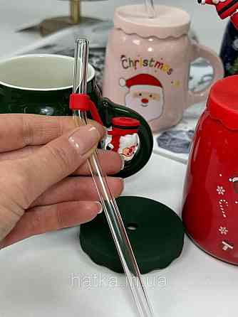 Кухоль з кришкою і ложкою керамічний новорічний Olens "Санта 2024" 460 мл 102-1082 Київ