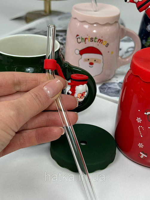 Кухоль з кришкою і ложкою керамічний новорічний Olens "Санта 2024" 460 мл 102-1082 Київ - фото 5