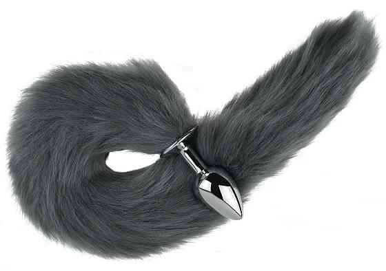 Анальная пробка с хвостом EGZO - Fox Tail Silver Plug Light Gray, size S Sex Aura Киев