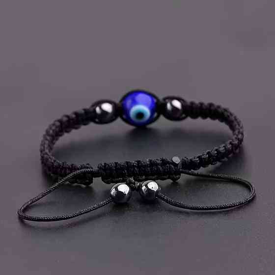 Браслет-оберег от сглаза плетёный чёрный шнур с бусиной Киев