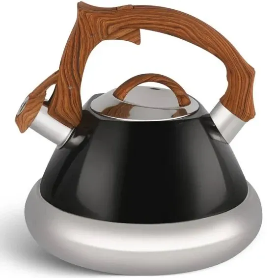 Чайники Свистячі 3.0 Літра З індукційним дном, Дерев'яна фіксована м'яка ручка Одеса - фото 3