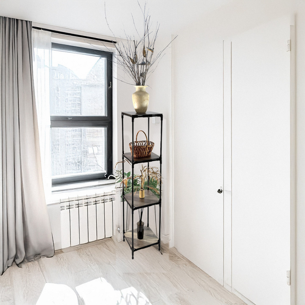 Металева підлогова полиця-стелаж для рослин Troya, Зх рівнева чорна H=1,45м МДФ ламіновані полички Бориспіль - фото 7