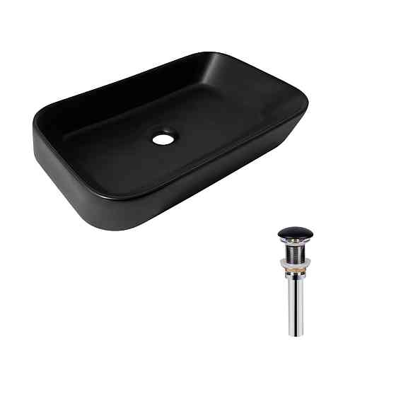 Комплект Qtap Scorpio: Раковина накладная прямоугольная 550х390х120 мм Matt Black + Донный клапан PU03 Киев