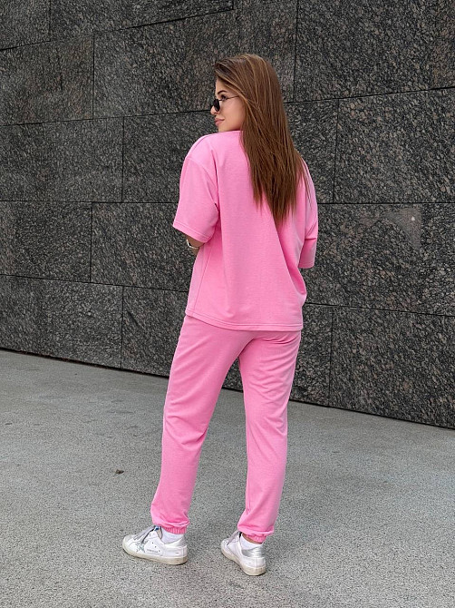 Жіночий костюм двонитка футболка та штани прогулянковий Рожевий XL-XXL Харків - фото 15
