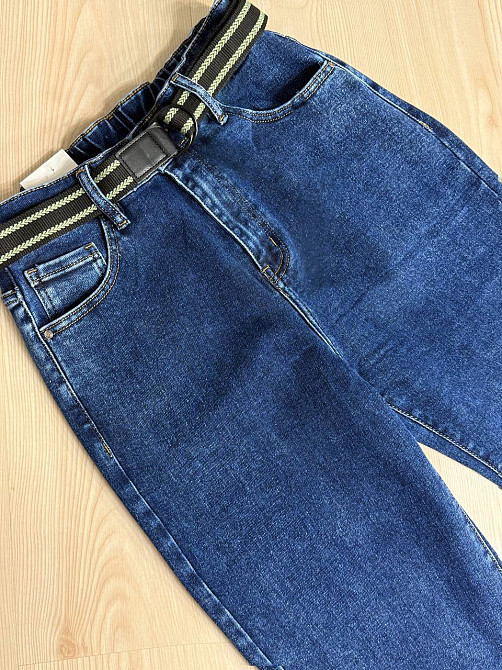Джинси жіночі Derun 8200 палаццо рівні талія на резинці з ременем сині, синій, З4, 34, 95 см, 120 см Одеса - фото 6