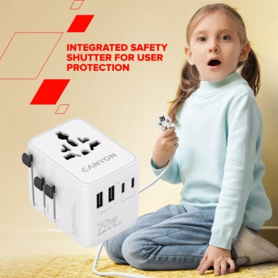 Зарядний пристрій Canyon OnTour 70 3xUSB-C + 2xUSB-A EU/UK/US/AUS 70W White (CNS-TA70W1006W) Вінниця - фото 3