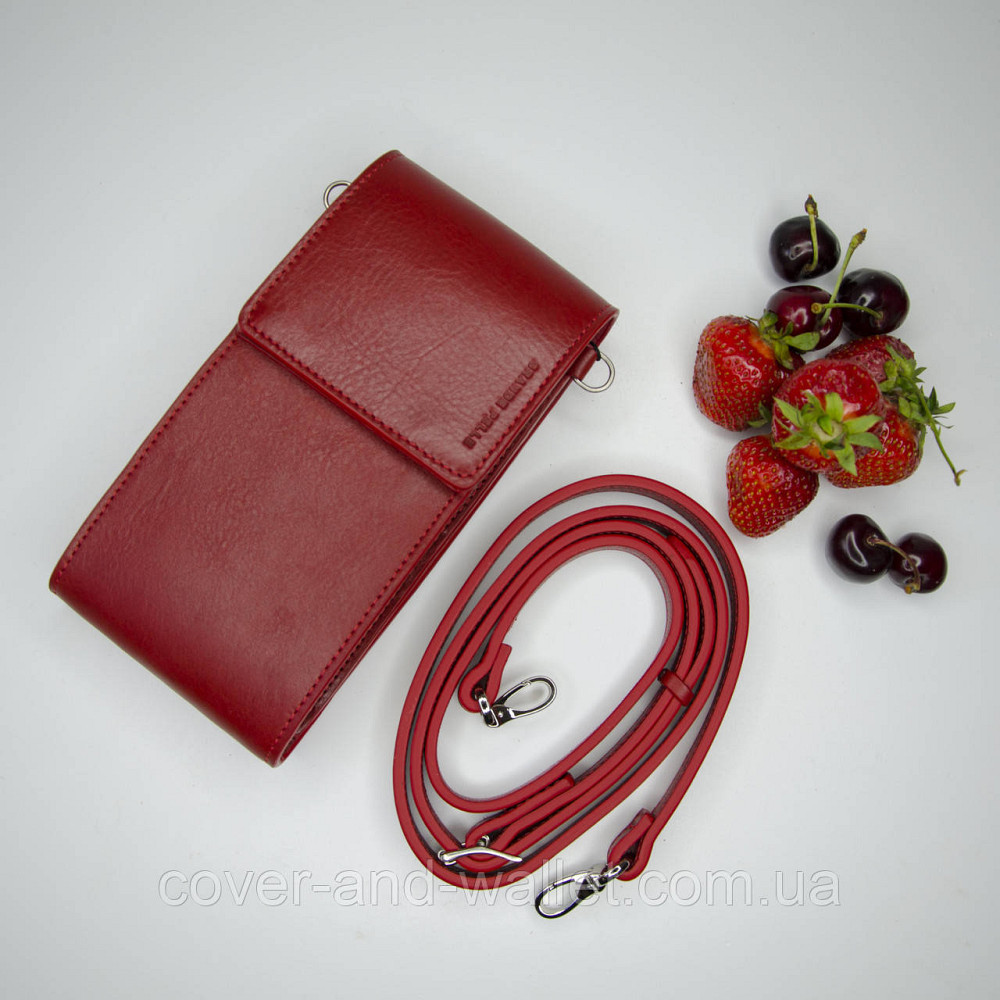 Женская красная кожаная сумка кошелек через плечо Grande Pelle Киев - изображение 4