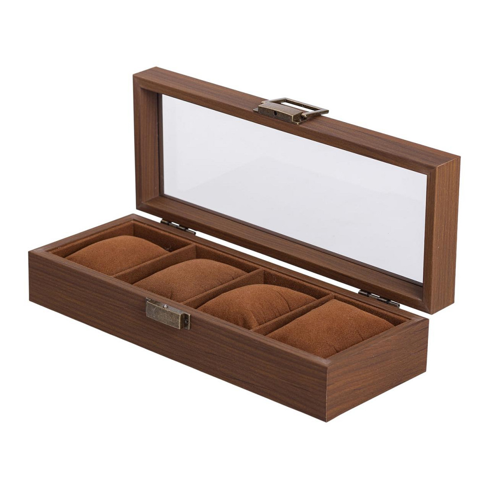 Скринька для годинників 31×12×7.5 см дерев'яна 4 відсіки коричнева HP-5-13 Коломия - фото 1