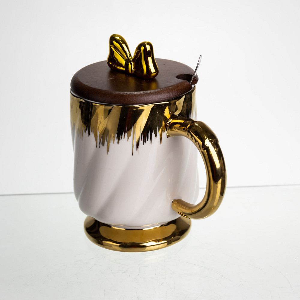 Yiwu Новорічна порцелянова чашка «Золотий Вихор» 450 мл з кришкою і ложкою Yiwu FM-23D Коломия - фото 2