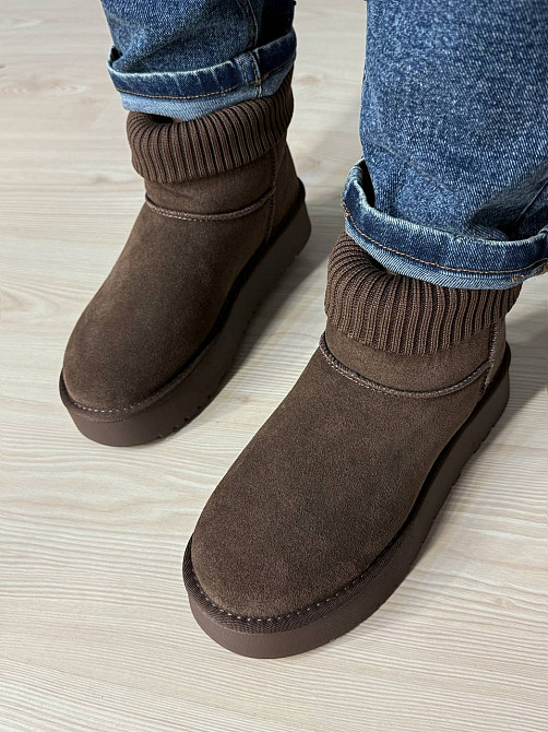 Уггі жіночі Hengji 56-7 з манжетом шкарпеткою на високій підошві коричневі, 36, 23 см Київ - фото 6