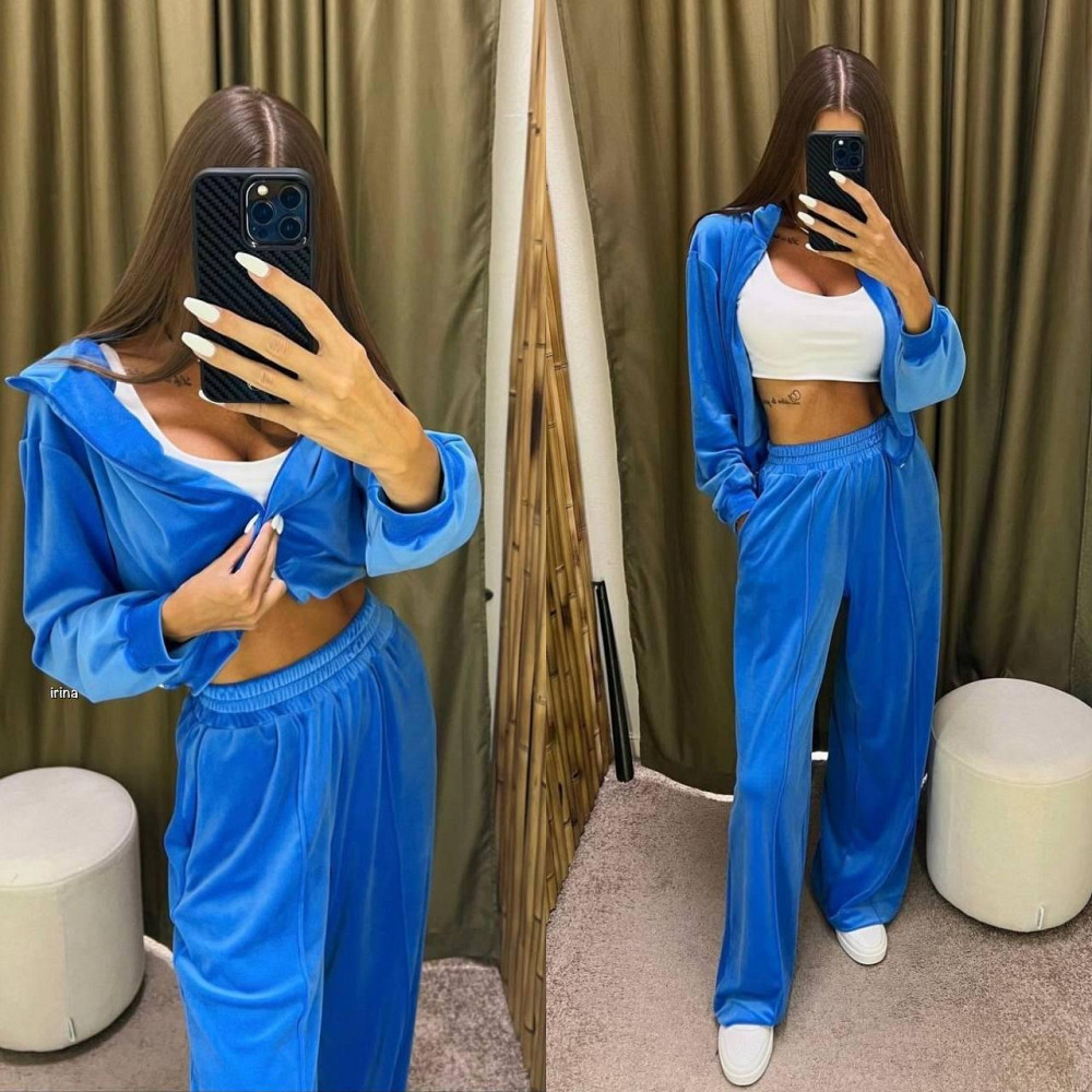 Жіночий стильний повсякденний костюм двійка якісний турецький велюр Електрик 46/48 Одеса - фото 1