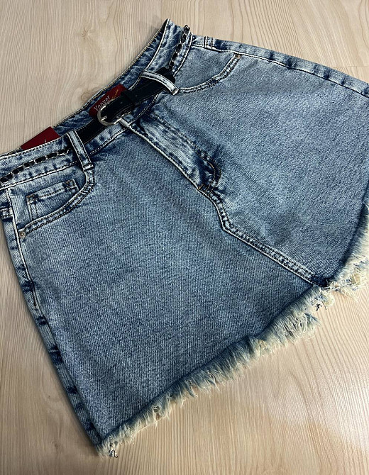 Шорты юбка женские джинсовые Vanver 8103 с бахромой короткие пояс-цепь голубые, голубой, 28, 28, 76 см, 108 см Киев - изображение 14