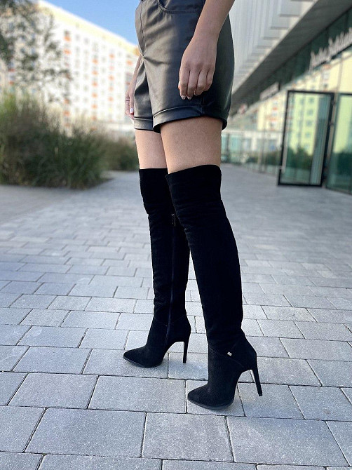 Nivelle Ботфорти жіночі з натуральної замші чорні демісезонні весна-осінь на підборах шпильці 5 Коломыя - изображение 7