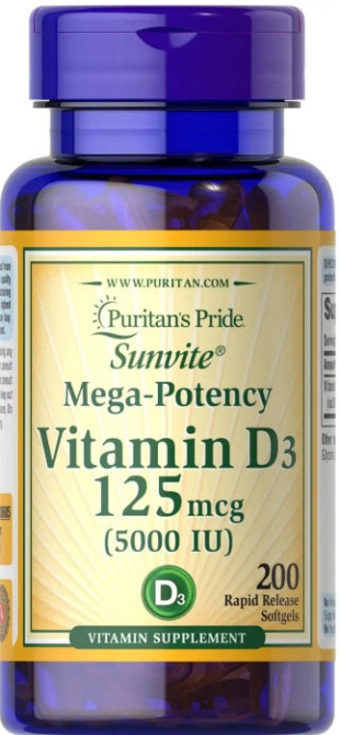 Вітамін Д3 Puritan's Pride Vitamin D3 125 мкг (5000 МЕ) 200 капс Київ - фото 1