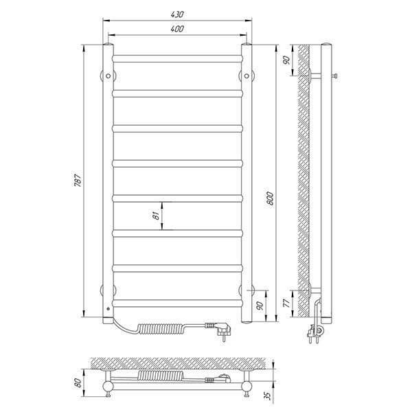 Електрична сушарка для рушників Laris Альфа П8 400Х800 Е ліва під'єднання. Київ - фото 8