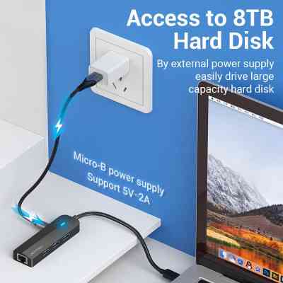 Концентратор Vention USB 3.1 Type-C to 3xUSB 3.0+MicroUSB+RJ45 100M Ethernet black (TGPBB) Вінниця
