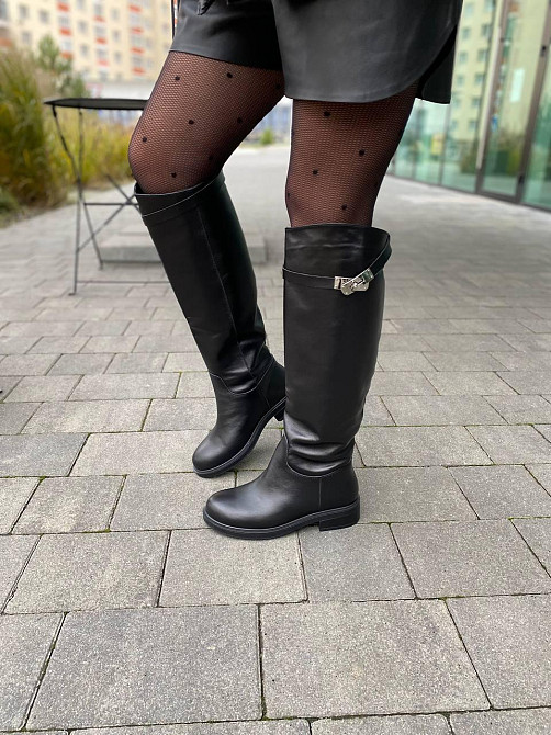 VLAMAX Стильні шкіряні чоботи жіночі демісезонні весна-осінь на низькому ходу чорні з натуральн Коломия - фото 7