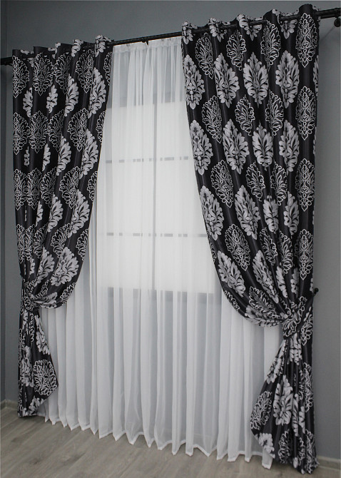 Комплект штор на люверсах VR-Textil Блекаут-софт Корона № 1273ш(А) Чорний із сірим 150х250 см 2 шт (37-0020) Київ - фото 3