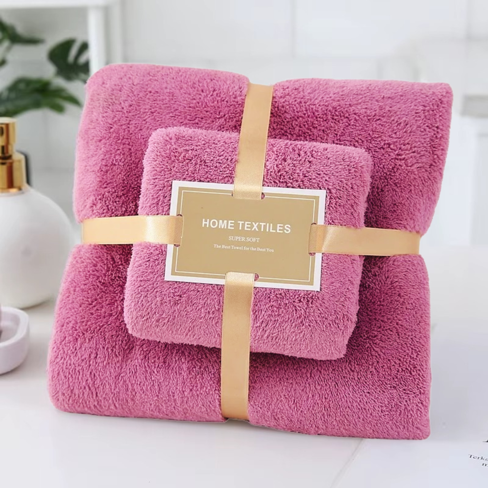 Набор 2 в 1 полотенец для душа и ванной для лица и тела,комплект банных флисовых полотенец 2 шт, малиновый Каменец-Подольский - изображение 3