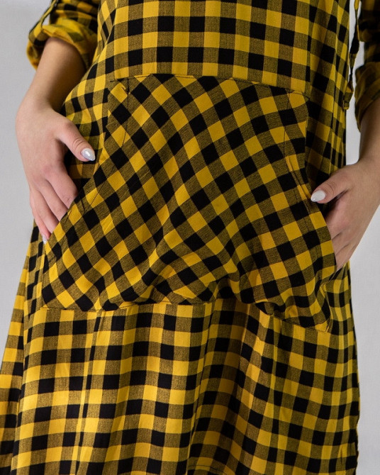 Жіноча туніка з капюшоном в клітку Nicoletta 92140 Гірчичний, S Київ - фото 4