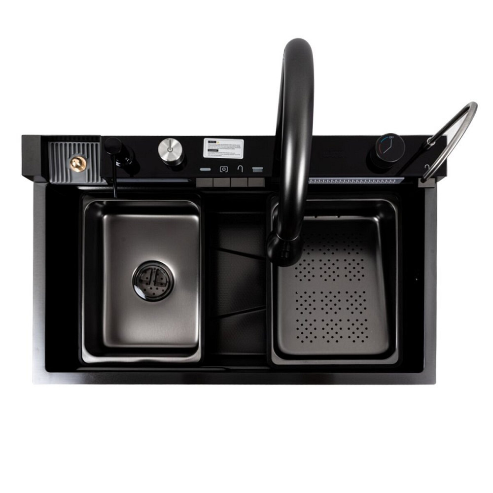 PLATINUM Кухонна мийка CM 75*46C PVD чорна Platinum Handmade "ВОДОСПАД" (Декор) Киев - изображение 7