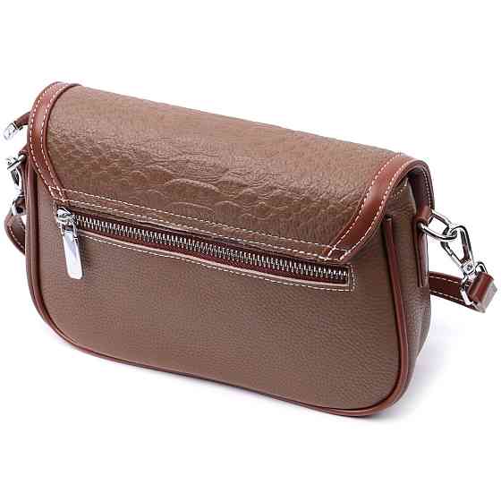 Женская сумка с фактурным клапаном из натуральной кожи Vintage 22621 Коричневая Киев